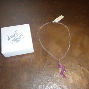 Woman's 16" Sterling Silver Necklace w/ Raspberry Quartz Dangling Stones